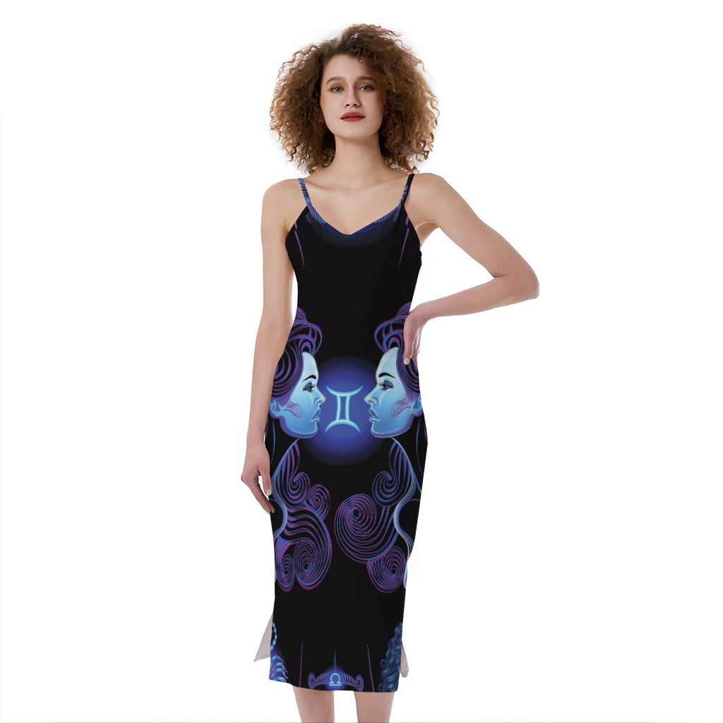 Gemini And Astrological Signs Print Slim Fit Midi Cami Dress