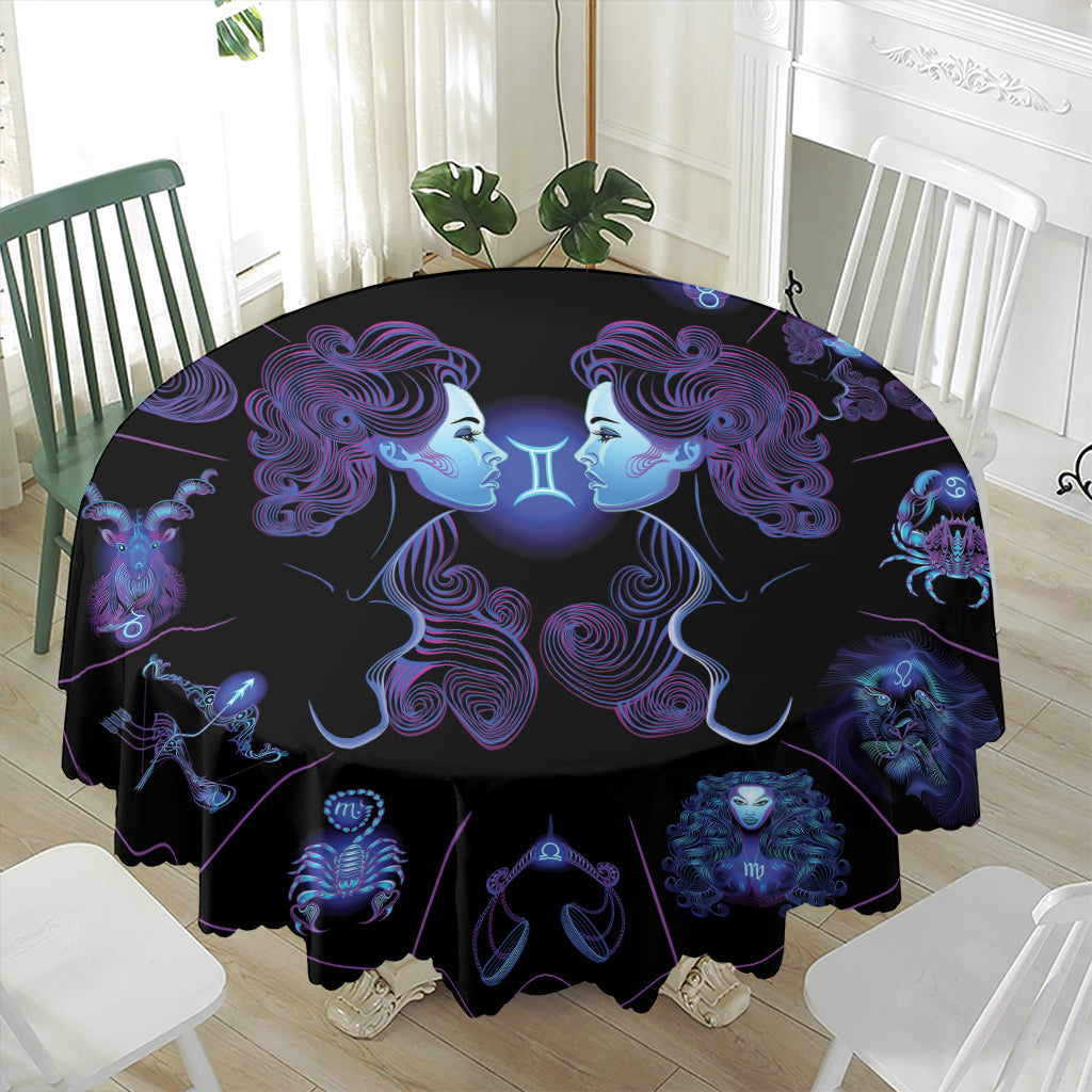 Gemini And Astrological Signs Print Waterproof Round Tablecloth