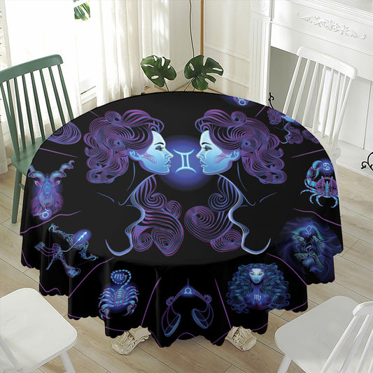 Gemini And Astrological Signs Print Waterproof Round Tablecloth