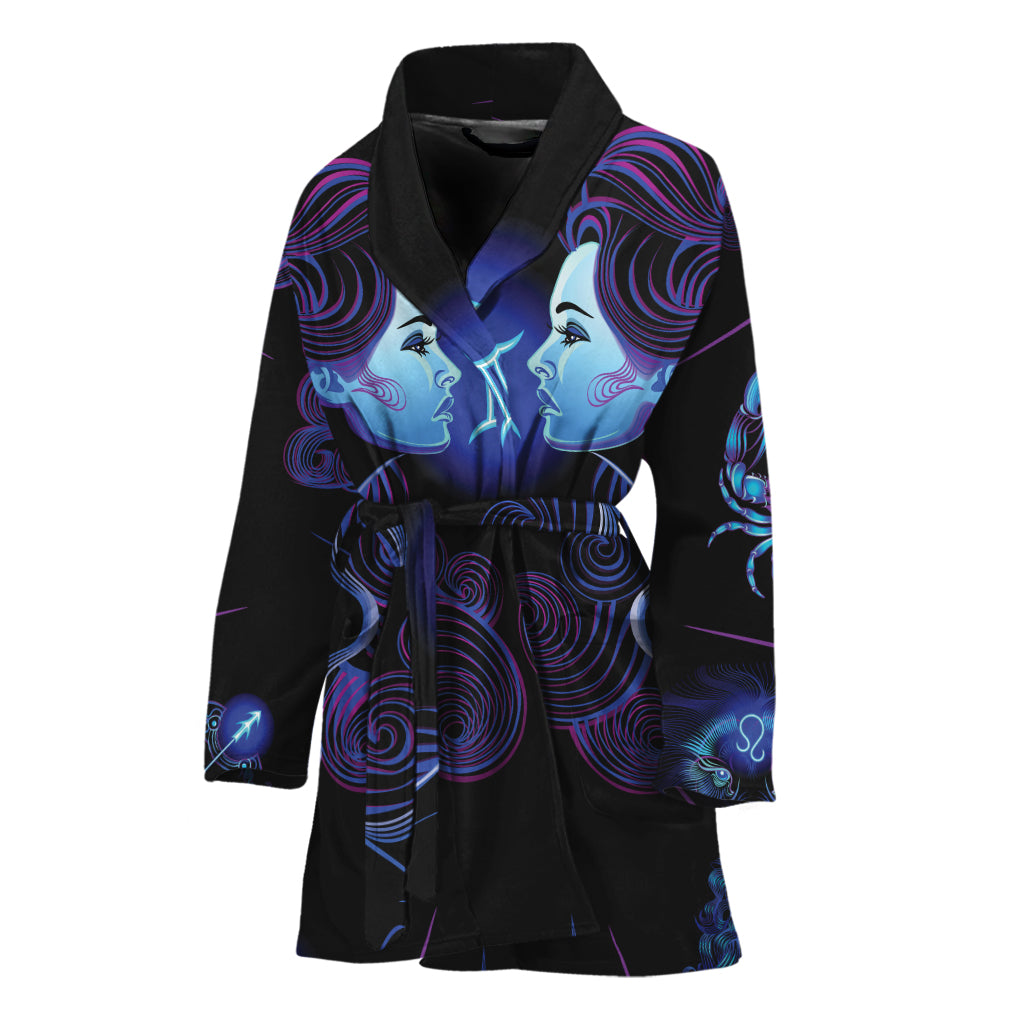 Gemini And Astrological Signs Print Women's Bathrobe