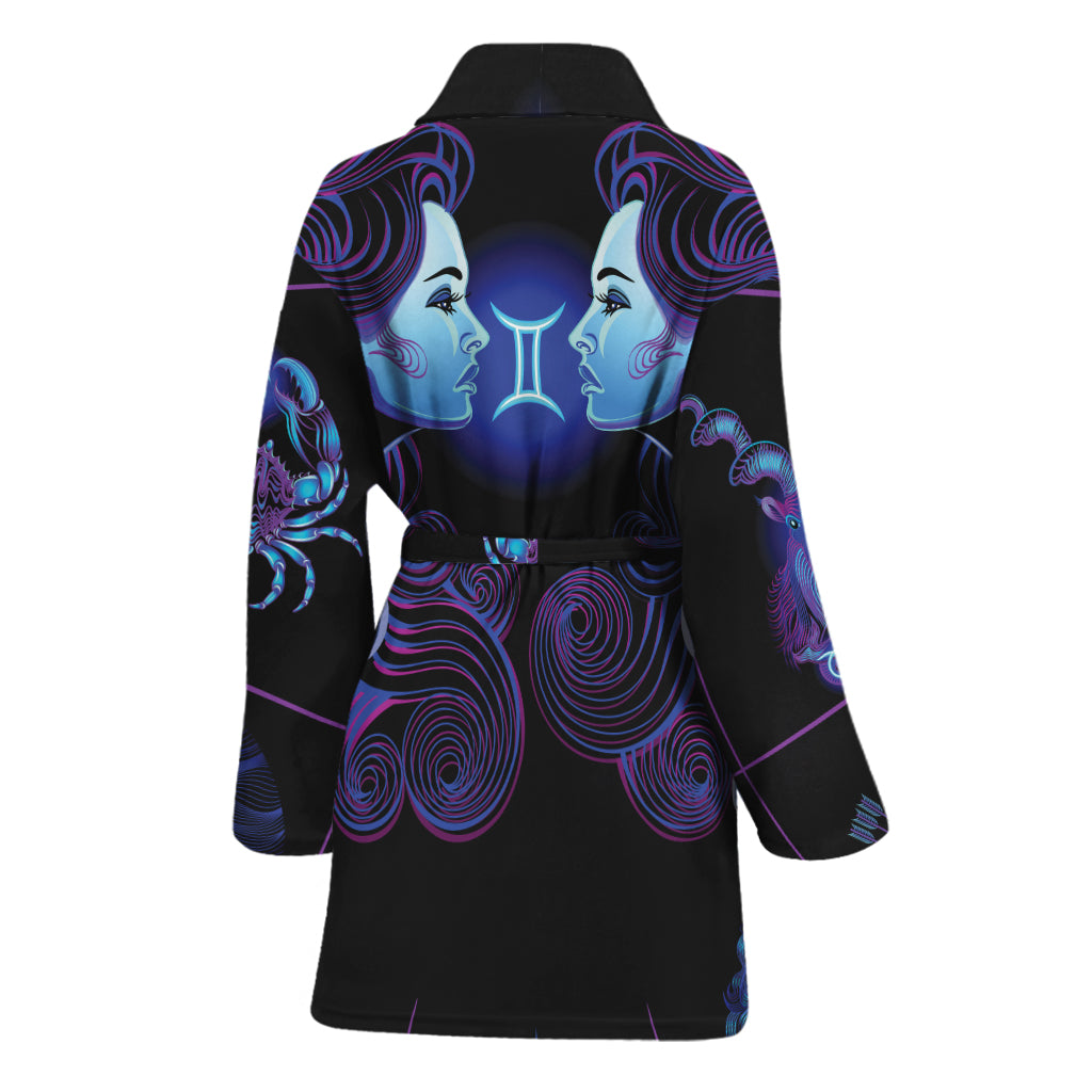 Gemini And Astrological Signs Print Women's Bathrobe