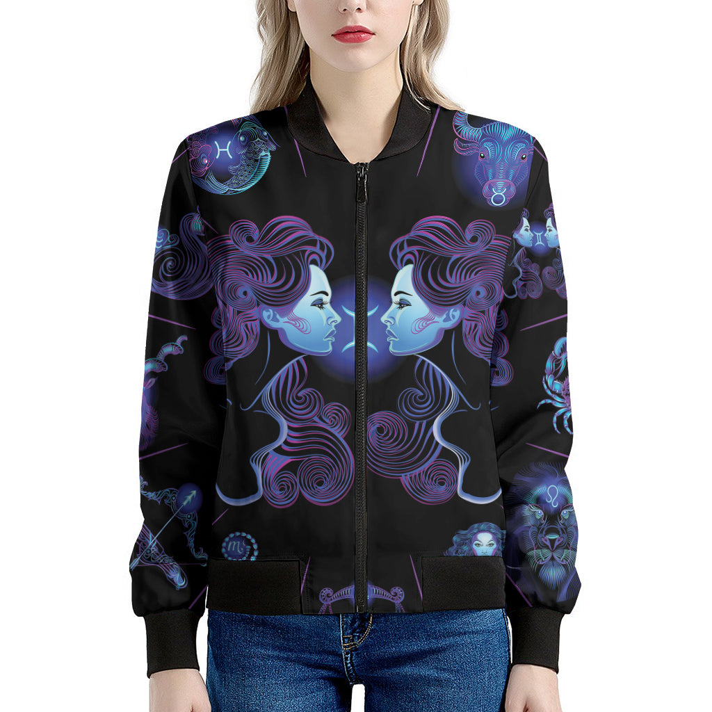 Gemini And Astrological Signs Print Women's Bomber Jacket