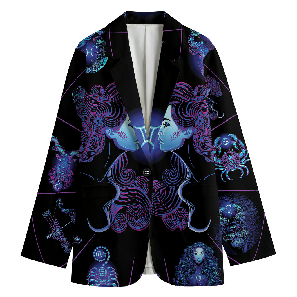 Gemini And Astrological Signs Print Women's Cotton Blazer