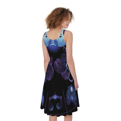 Gemini And Astrological Signs Print Women's Sleeveless Dress