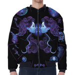 Gemini And Astrological Signs Print Zip Sleeve Bomber Jacket