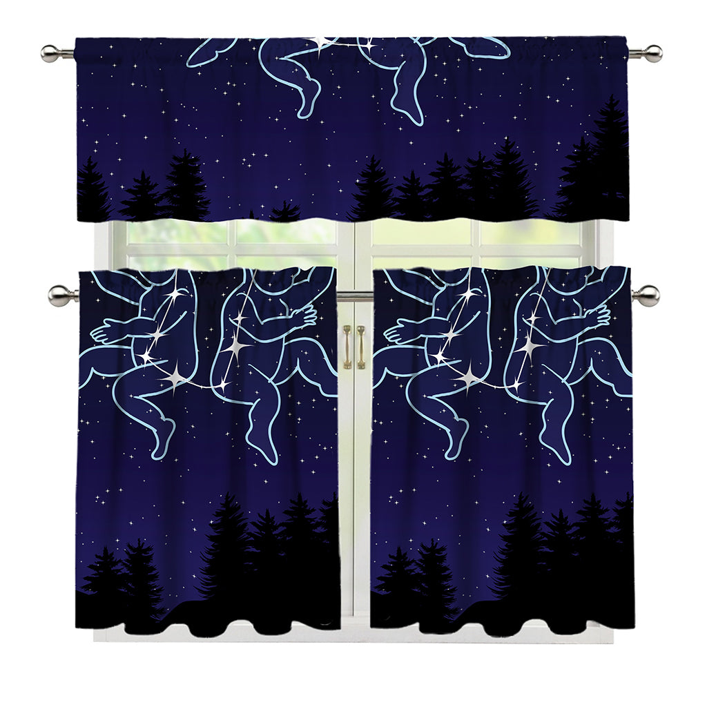 Gemini Constellation Print 3 Piece Kitchen Curtains