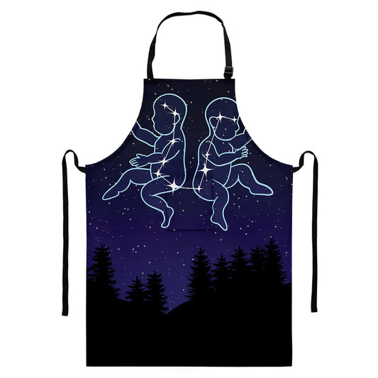 Gemini Constellation Print Bib Apron With Pocket