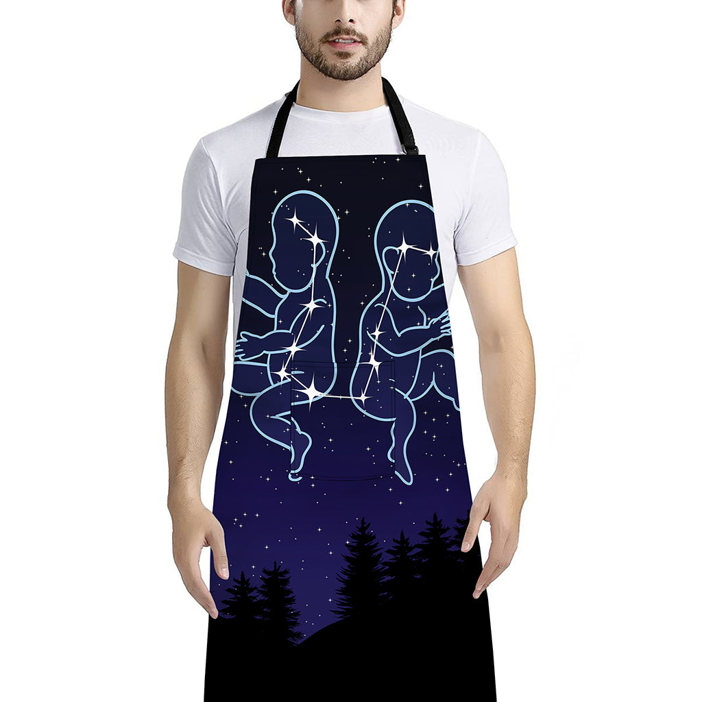 Gemini Constellation Print Bib Apron With Pocket