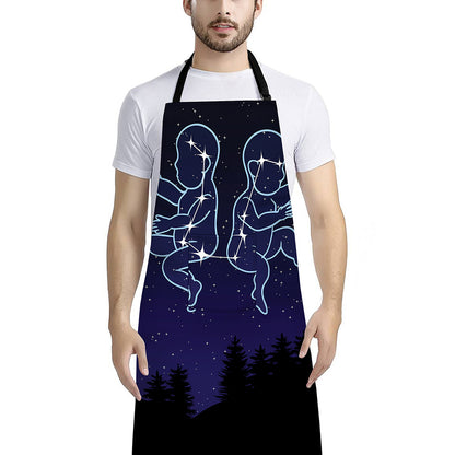 Gemini Constellation Print Bib Apron With Pocket