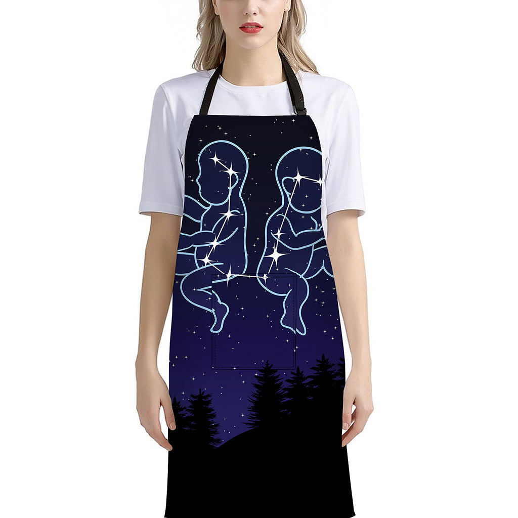 Gemini Constellation Print Bib Apron With Pocket