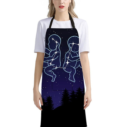 Gemini Constellation Print Bib Apron With Pocket