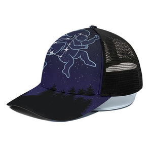 Gemini Constellation Print Black Mesh Trucker Cap