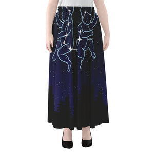 Gemini Constellation Print Chiffon Maxi Skirt