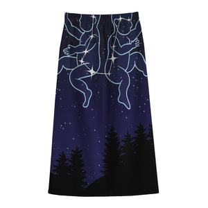 Gemini Constellation Print Cotton Front Slit Maxi Skirt