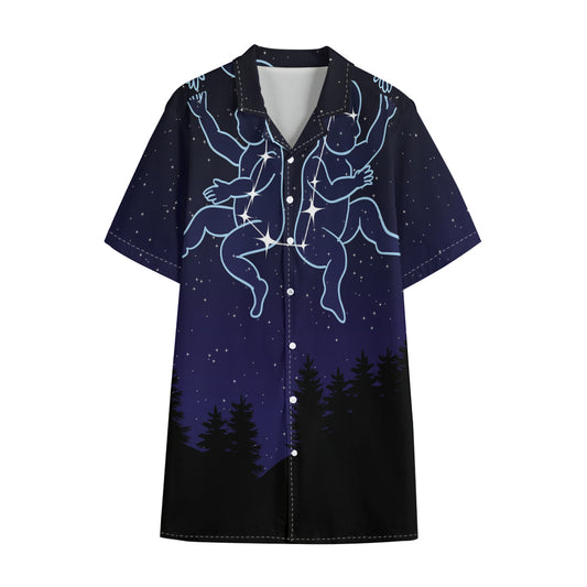 Gemini Constellation Print Cotton Hawaiian Shirt