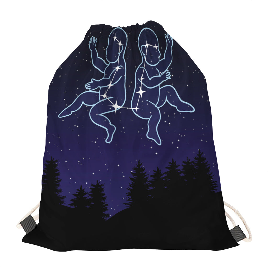 Gemini Constellation Print Drawstring Bag
