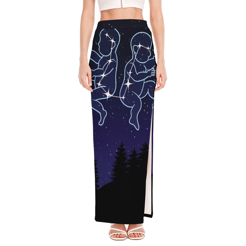 Gemini Constellation Print High Slit Maxi Skirt