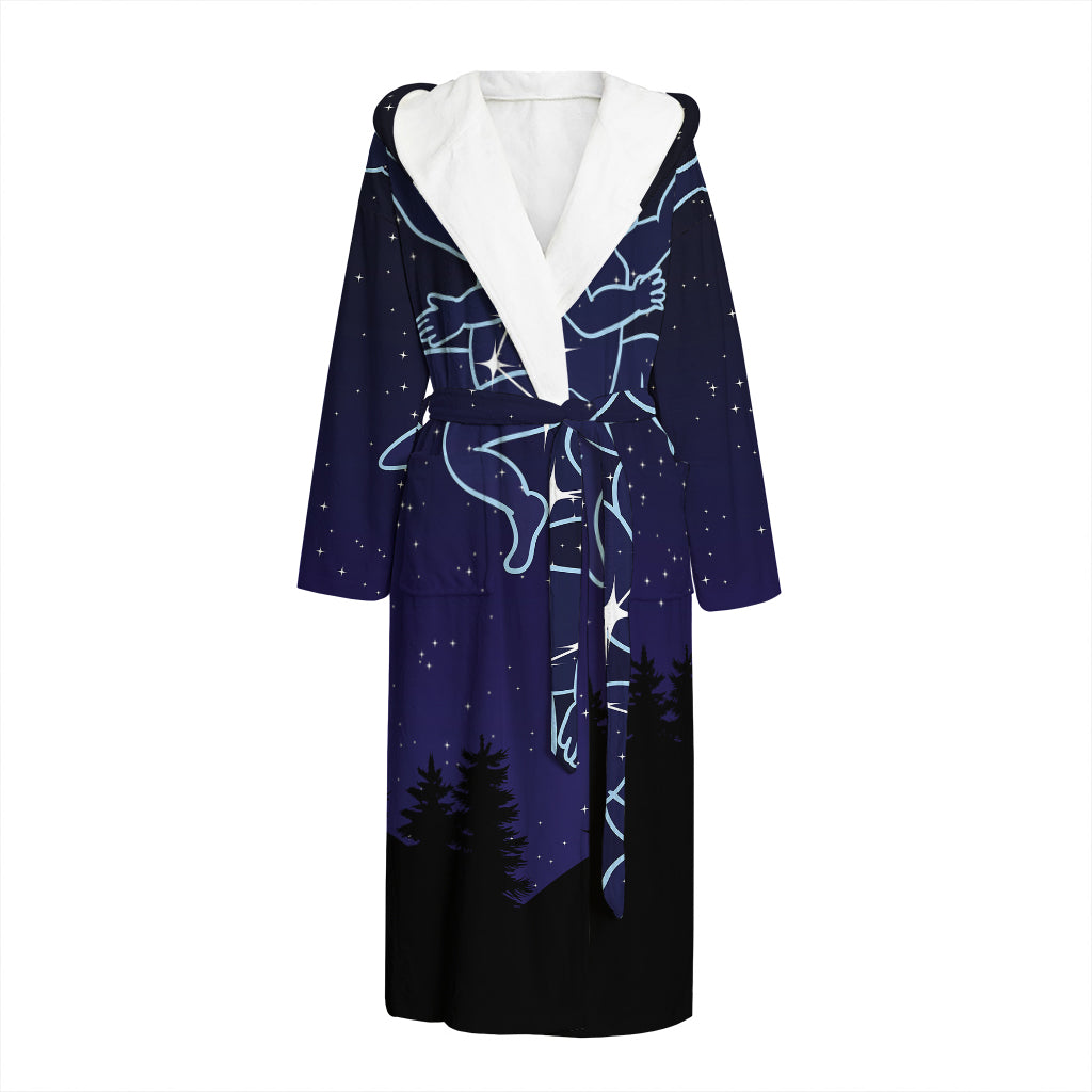 Gemini Constellation Print Hooded Bathrobe