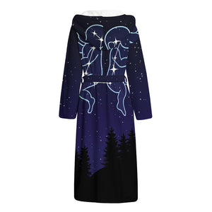 Gemini Constellation Print Hooded Bathrobe