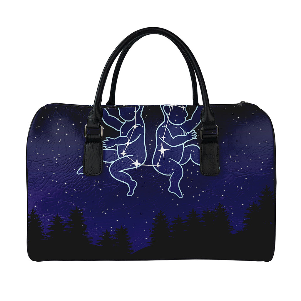 Gemini Constellation Print Leather Duffle Bag