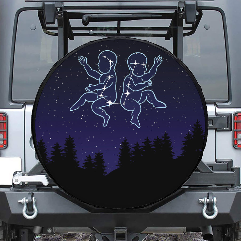 Gemini Constellation Print Leather Spare Tire Cover