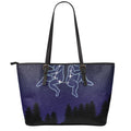Gemini Constellation Print Leather Tote Bag With Zipper