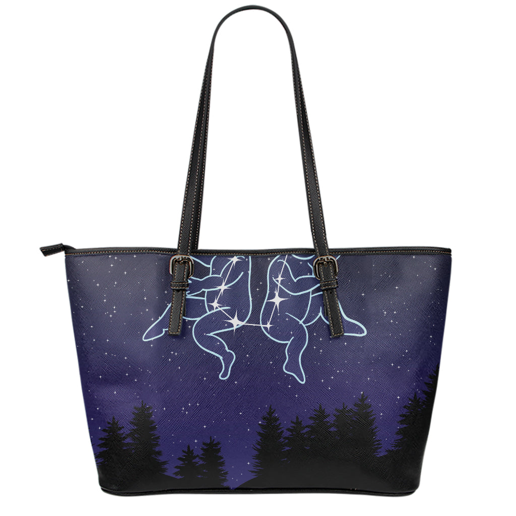 Gemini Constellation Print Leather Tote Bag