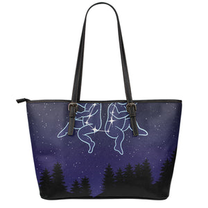 Gemini Constellation Print Leather Tote Bag