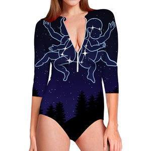 Gemini Constellation Print Long Sleeve Swimsuit