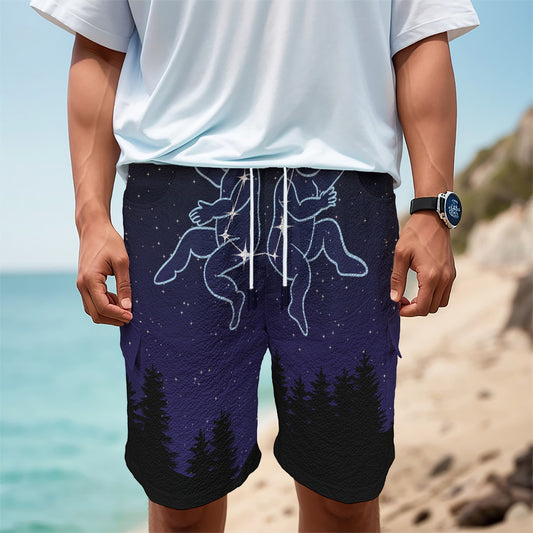 Gemini Constellation Print Men's Cargo Shorts