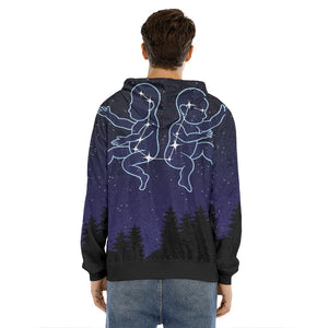 Gemini Constellation Print Men's Velvet Pullover Hoodie