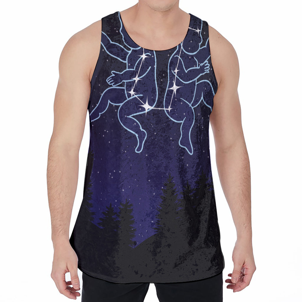 Gemini Constellation Print Men's Velvet Tank Top