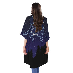 Gemini Constellation Print Open Front Beach Cover Up