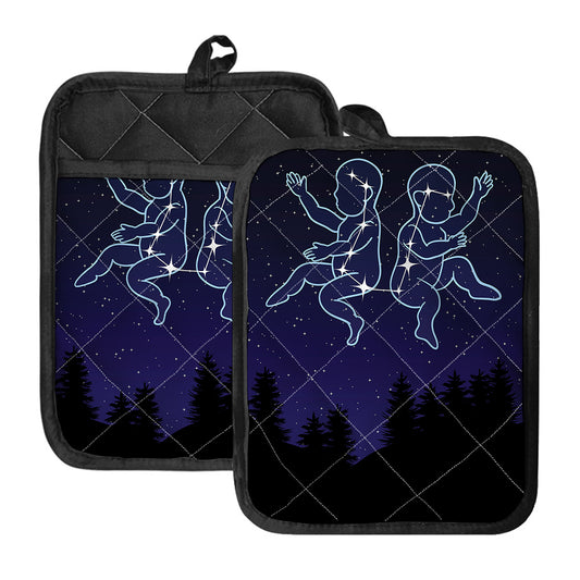 Gemini Constellation Print Pot Holders With Pocket
