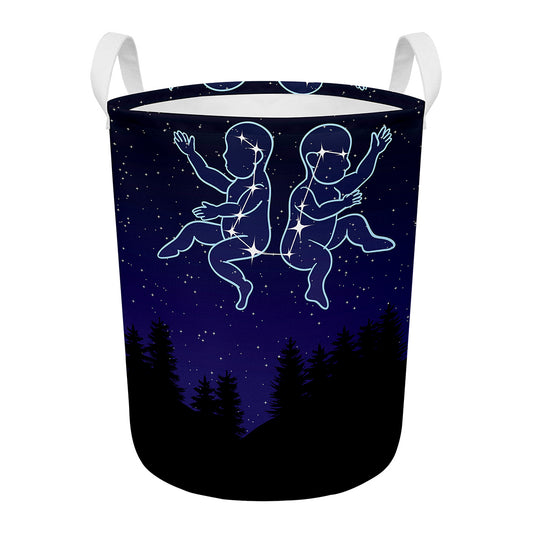 Gemini Constellation Print Round Laundry Basket