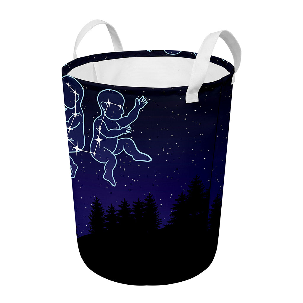 Gemini Constellation Print Round Laundry Basket