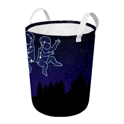 Gemini Constellation Print Round Laundry Basket