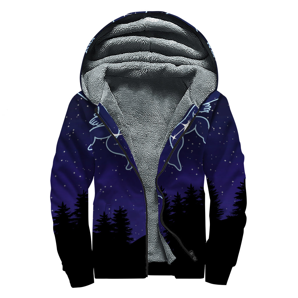 Gemini Constellation Print Sherpa Lined Zip Up Hoodie