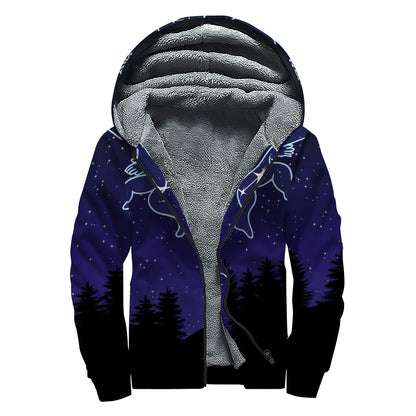 Gemini Constellation Print Sherpa Lined Zip Up Hoodie