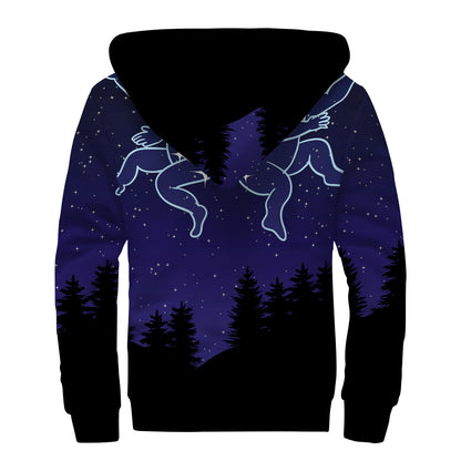 Gemini Constellation Print Sherpa Lined Zip Up Hoodie