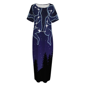 Gemini Constellation Print Short Sleeve Long Nightdress