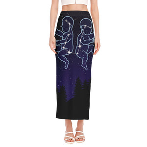 Gemini Constellation Print Side Slit Maxi Skirt