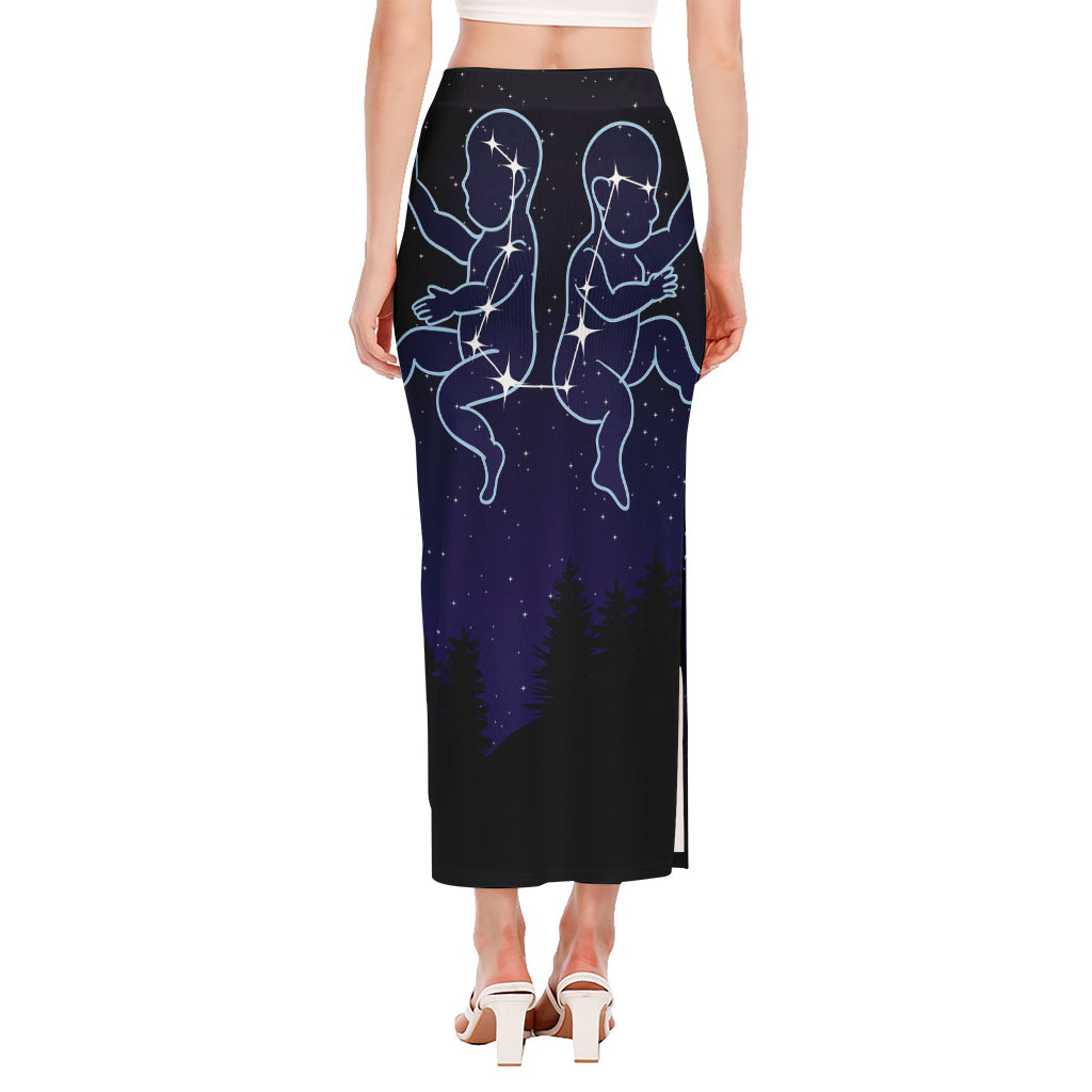 Gemini Constellation Print Side Slit Maxi Skirt