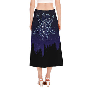 Gemini Constellation Print Side Slit Midi Skirt