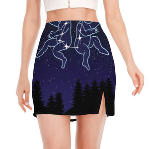 Gemini Constellation Print Side Slit Mini Skirt