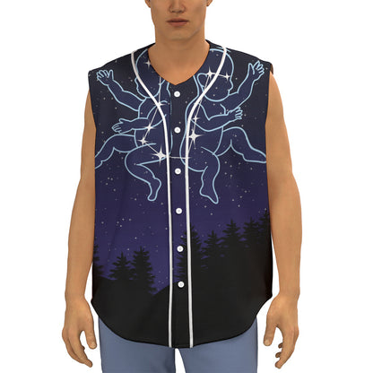 Gemini Constellation Print Sleeveless Baseball Jersey