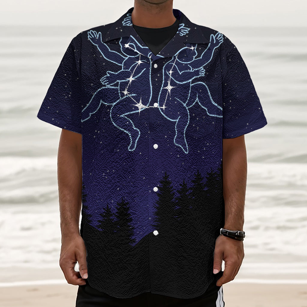 Gemini Constellation Print Textured Short Sleeve Shirt