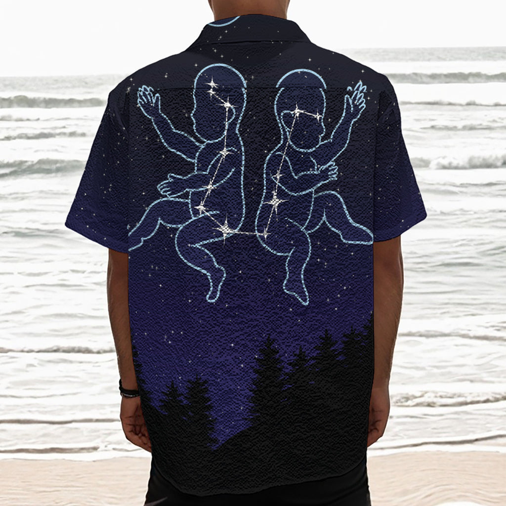 Gemini Constellation Print Textured Short Sleeve Shirt