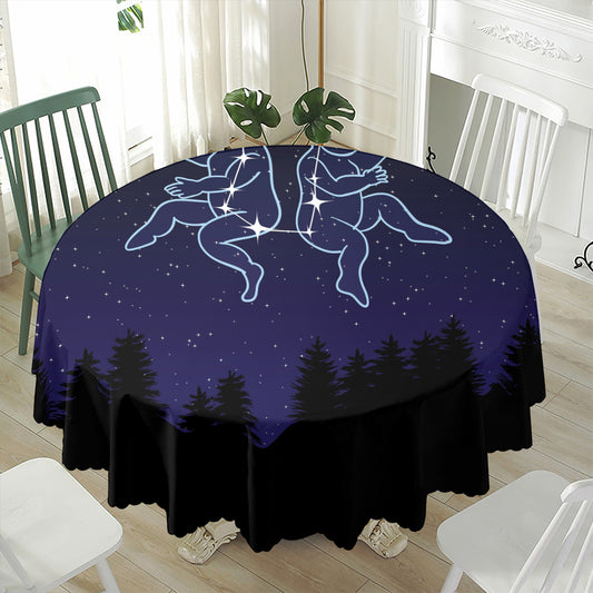 Gemini Constellation Print Waterproof Round Tablecloth