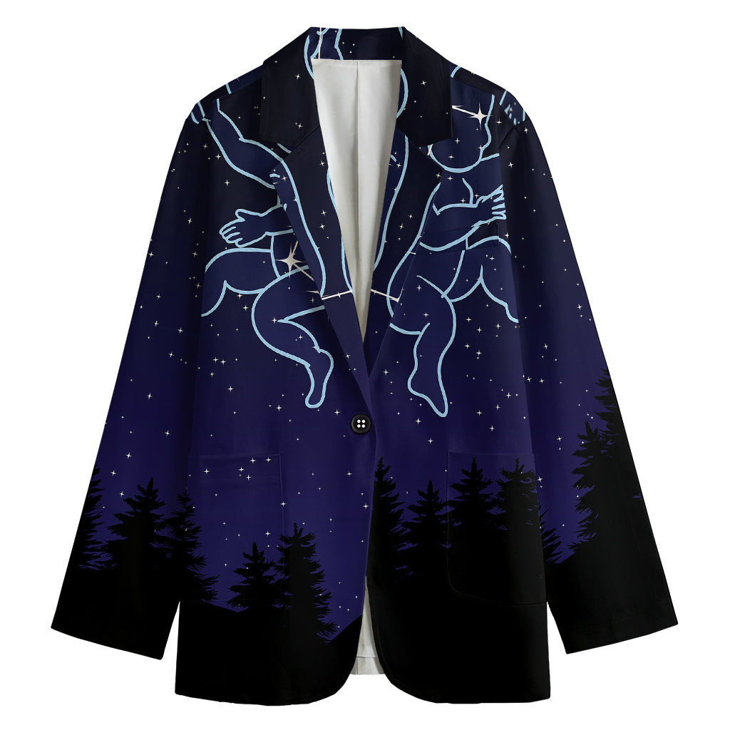 Gemini Constellation Print Women's Cotton Blazer